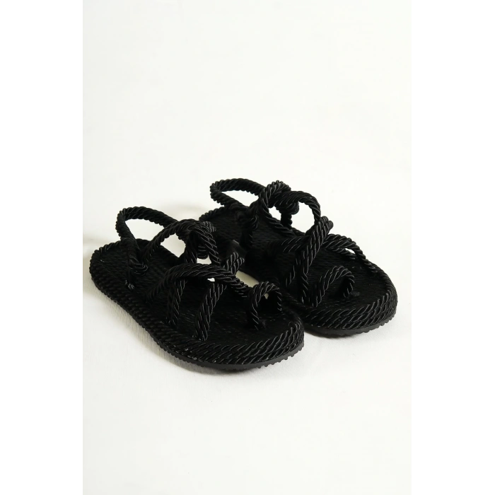 Elsie Kauçuk Tabanlı Kadın Halat Siyah Sandalet