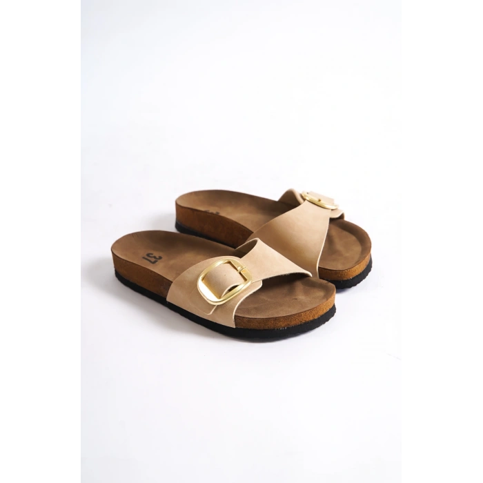 Grazia Kadın Kalın Tek Toka Krem Terlik