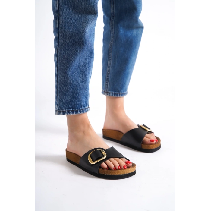 Grazia Kadın Kalın Tek Toka Siyah Terlik