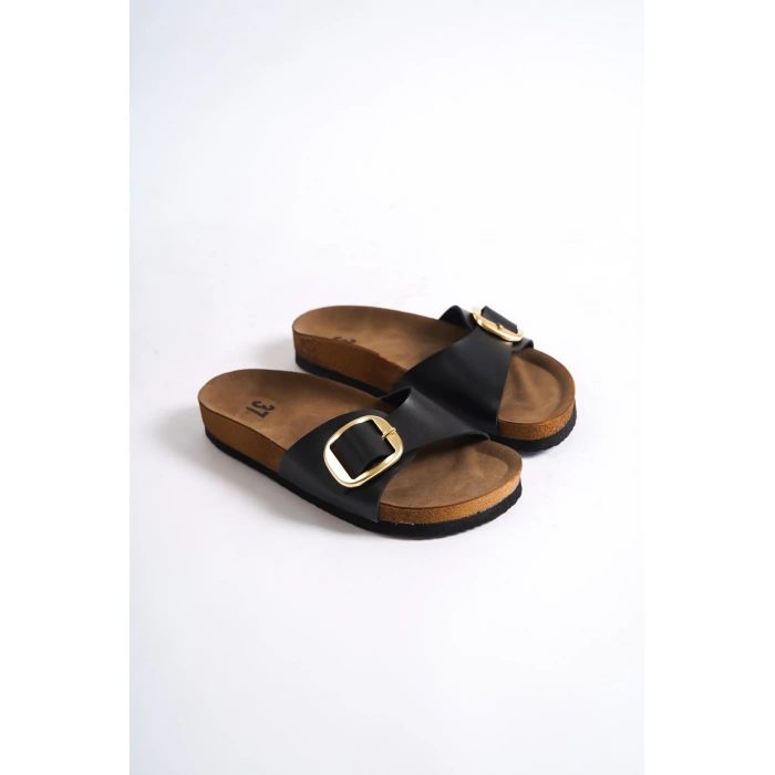 Grazia Kadın Kalın Tek Toka Siyah Terlik