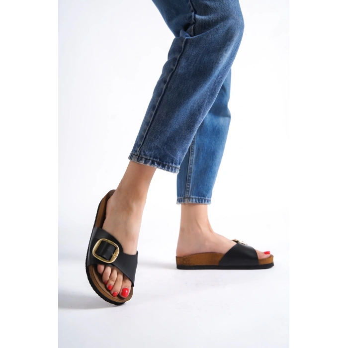 Grazia Kadın Kalın Tek Toka Siyah Terlik