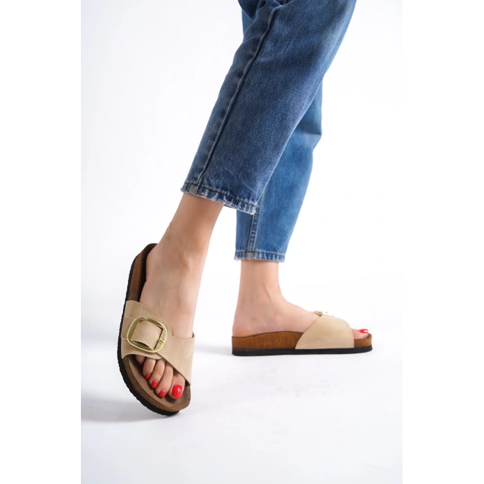 Grazia Kadın Kalın Tek Toka Krem Terlik