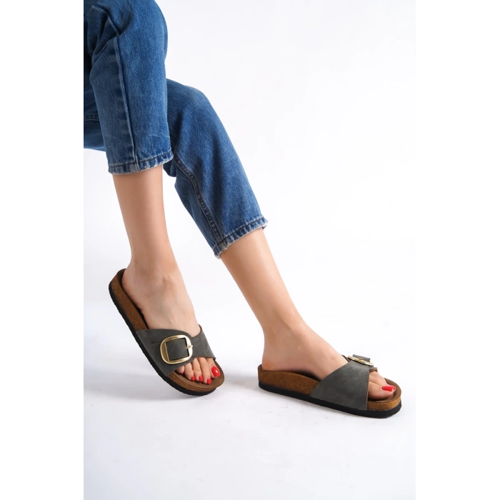 Grazia Kadın Kalın Tek Toka Haki Terlik