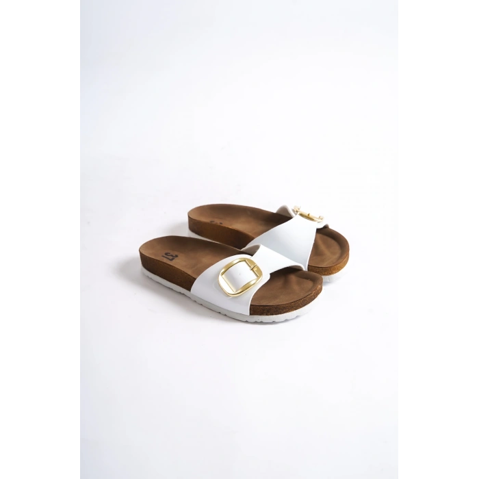 Grazia Kadın Kalın Tek Toka Beyaz Terlik