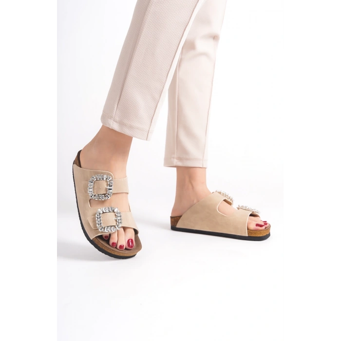 İLYADA TAŞLI ÇİFT TOKA KADIN KREM TERLİK