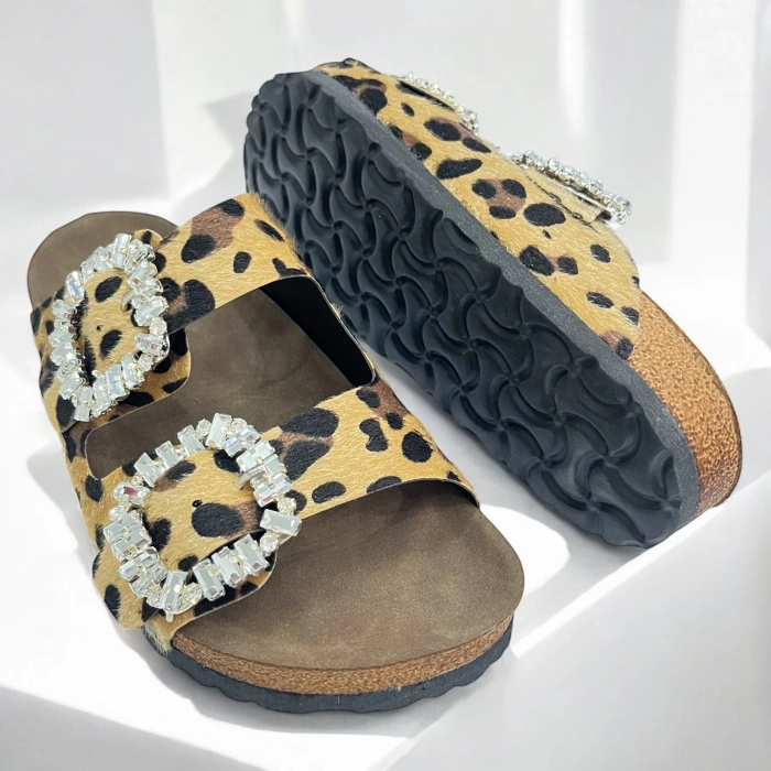 İLYADA TAŞLI ÇİFT TOKA KADIN LEOPAR TERLİK