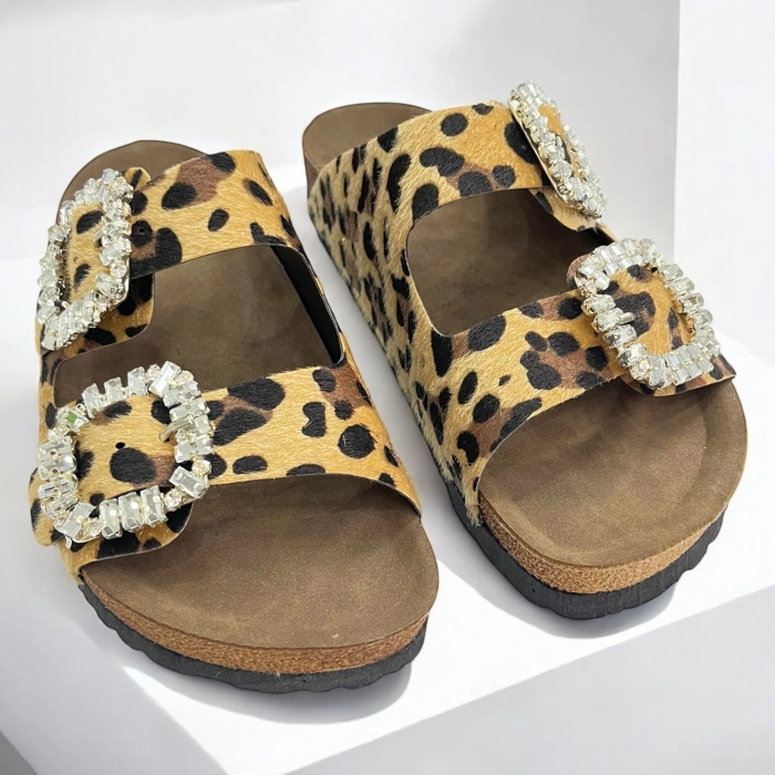 İLYADA TAŞLI ÇİFT TOKA KADIN LEOPAR TERLİK