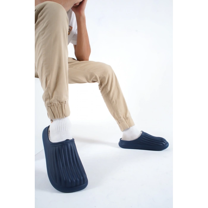 Inverna Faylon Taban Içi Tüylü Unisex Lacivert Ev Terliği