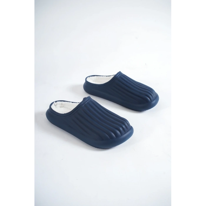 Inverna Faylon Taban Içi Tüylü Unisex Lacivert Ev Terliği