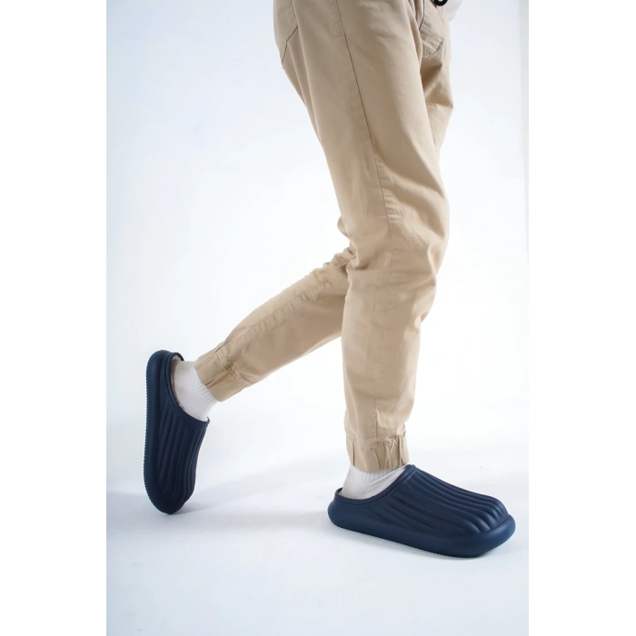 Inverna Faylon Taban Içi Tüylü Unisex Lacivert Ev Terliği