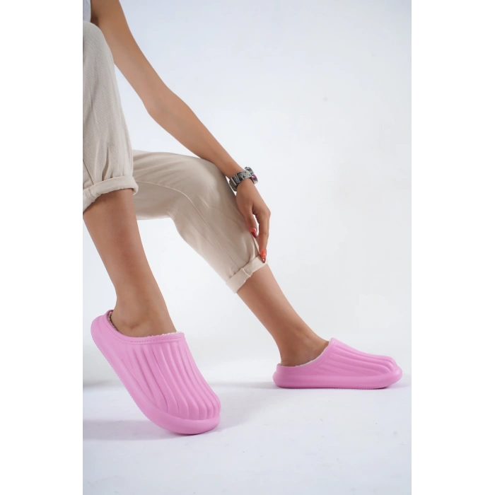 Inverna Faylon Taban Içi Tüylü Kadın Pembe Ev Terliği