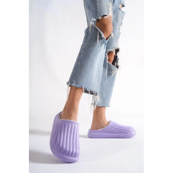 Inverna Faylon Taban Içi Tüylü Kadın Lila Ev Terliği