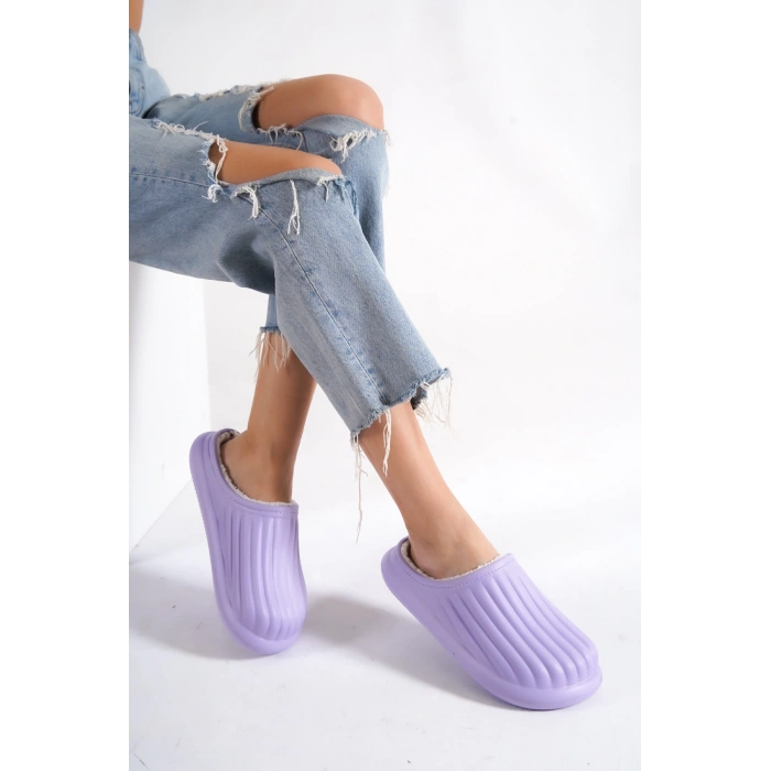 Inverna Faylon Taban Içi Tüylü Kadın Lila Ev Terliği