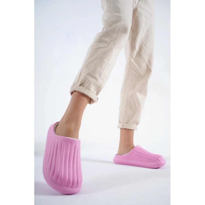 Inverna Faylon Taban Içi Tüylü Kadın Pembe Ev Terliği