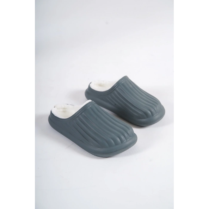 Inverna Faylon Taban Içi Tüylü Kadın Gri Ev Terliği