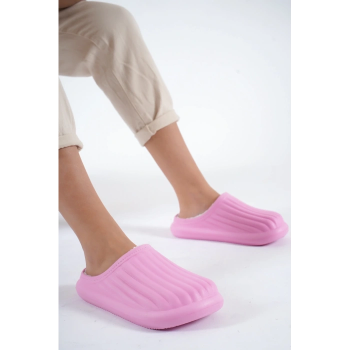 Inverna Faylon Taban Içi Tüylü Kadın Pembe Ev Terliği