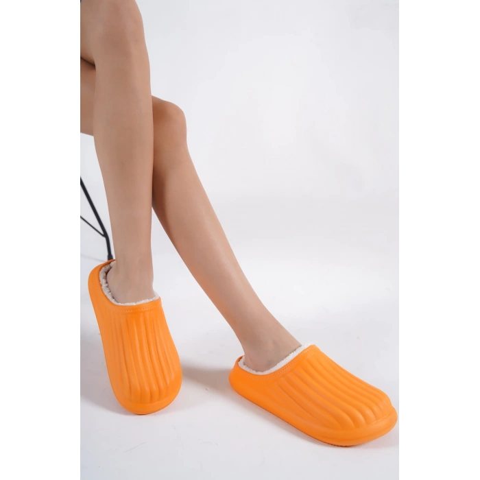 Inverna Faylon Taban Içi Tüylü Kadın Turuncu Ev Terliği