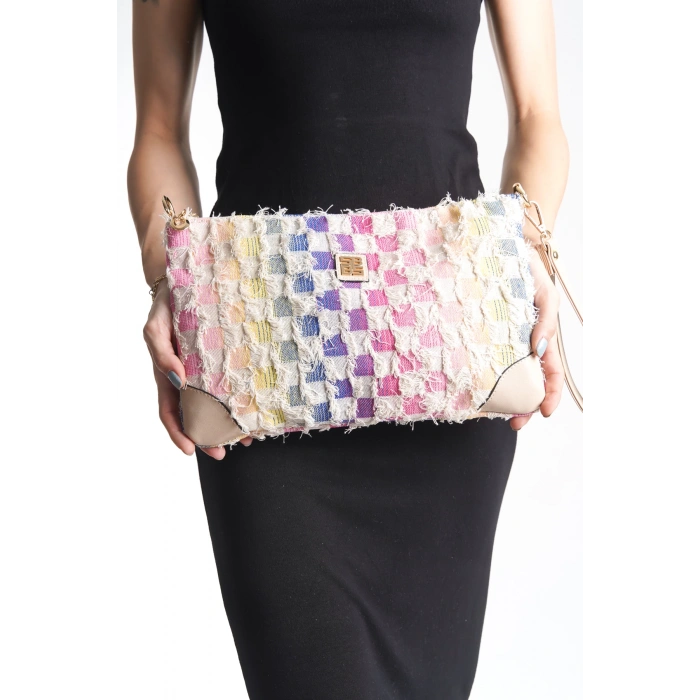 JANNA KADIN ÇOK RENKLİ UNICORN KREM RENK KETEN HAFİF ÇAPRAZ ÇANTA VE PORTFÖY VINTAGE