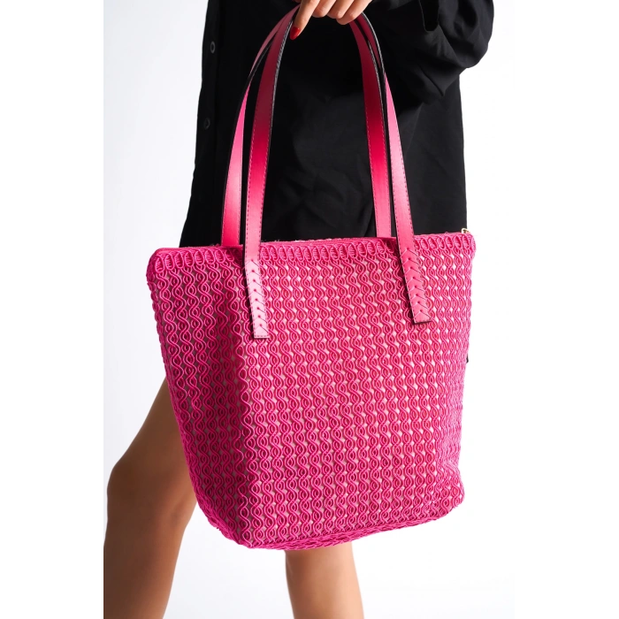 Laura Nakış Hasır Pembe Kadın Omuz Çanta