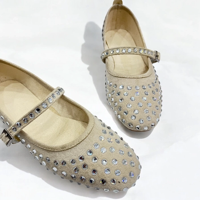 Marry Kadın Baretli Krem Şeffaf Taşlı Babet Ayakkabı