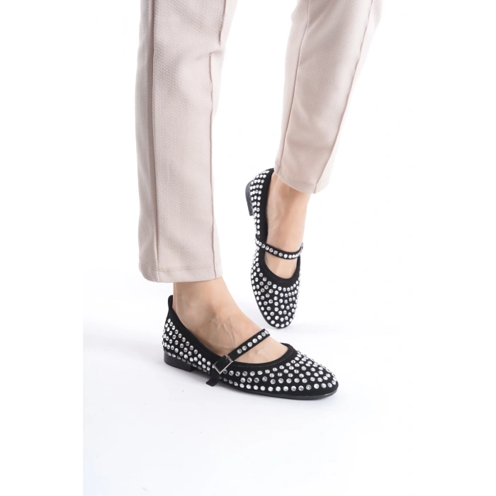 Marry Kadın Baretli Şeffaf Taşlı Babet Ayakkabı