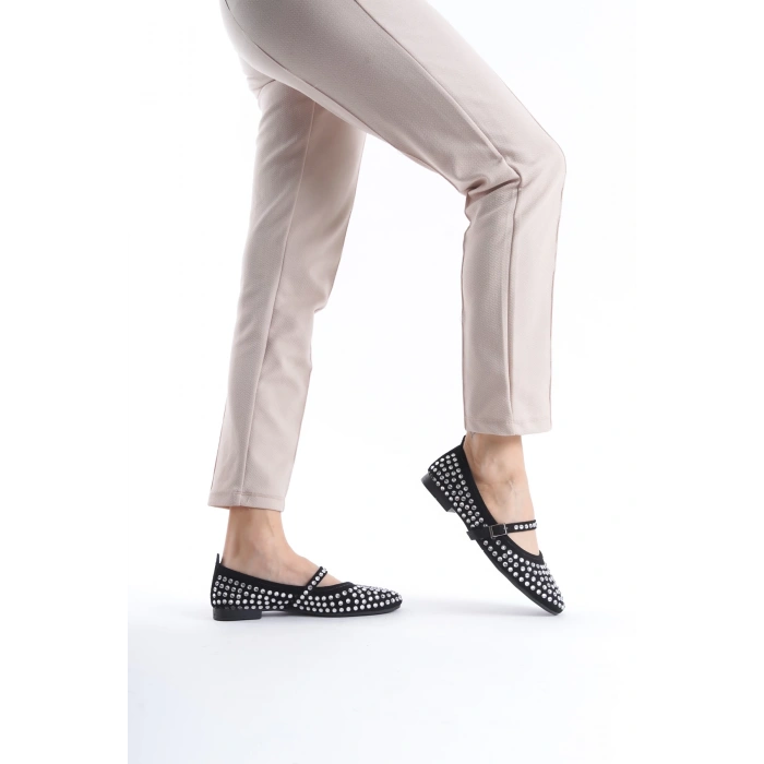 Marry Kadın Baretli Şeffaf Taşlı Babet Ayakkabı