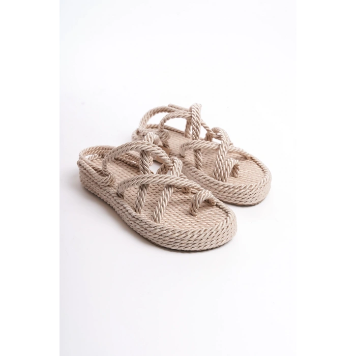 Milena Kauçuk Tabanlı Kadın Halat Bej Sandalet