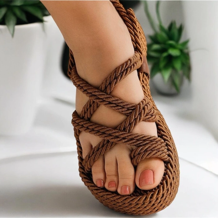 Milena Kauçuk Tabanlı Kadın Halat Tarçın Sandalet