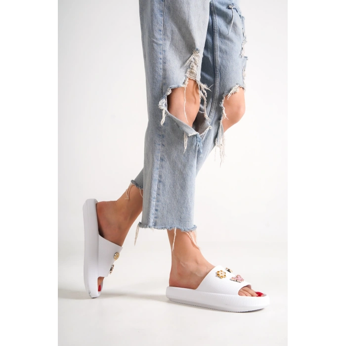 Noemi Tokalı Kadın Günlük,Plaj Beyaz Terlik