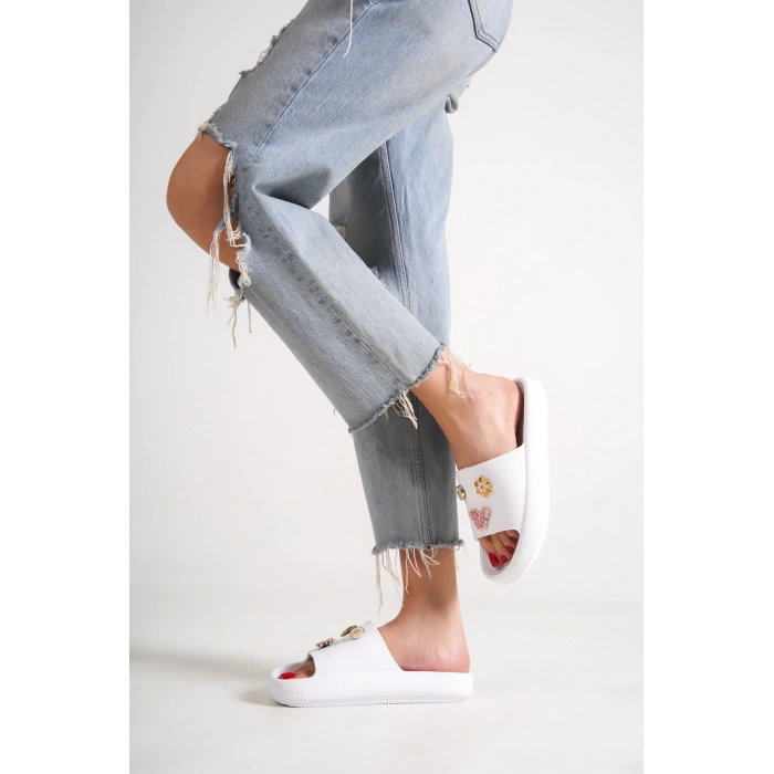 Noemi Tokalı Kadın Günlük,Plaj Beyaz Terlik