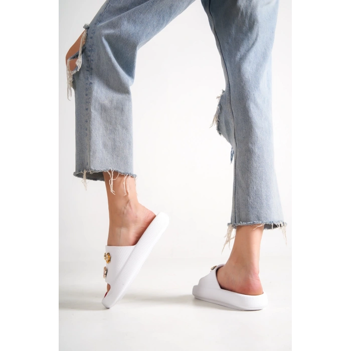 Noemi Tokalı Kadın Günlük,Plaj Beyaz Terlik