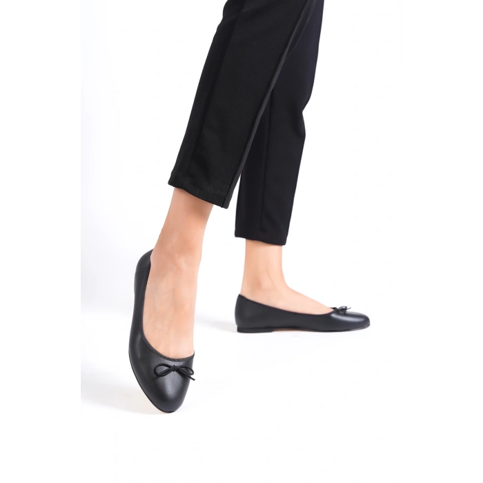 Petinya Kadın Günlük Babet Yuvarlak Burun Balerin Siyah Düz Babet