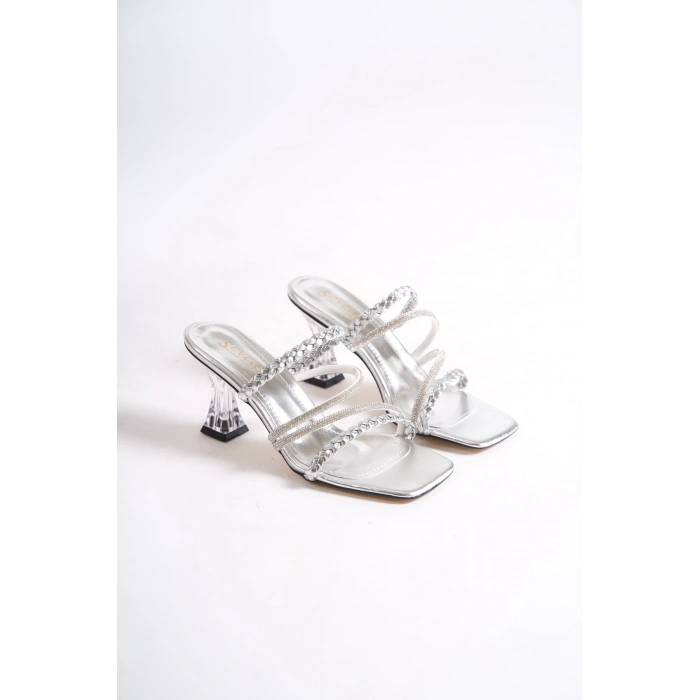 Stella Kadın Örgü,Taşlı Bantlı Şeffaf Topuk Terlik