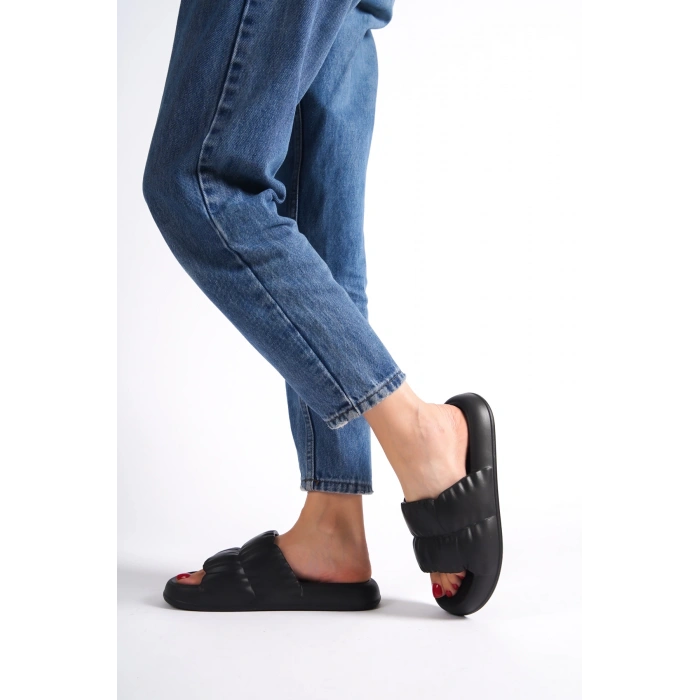 Vento Fırfır Kadın Terlik Günlük Siyah Plaj Deniz Havuz Terliği