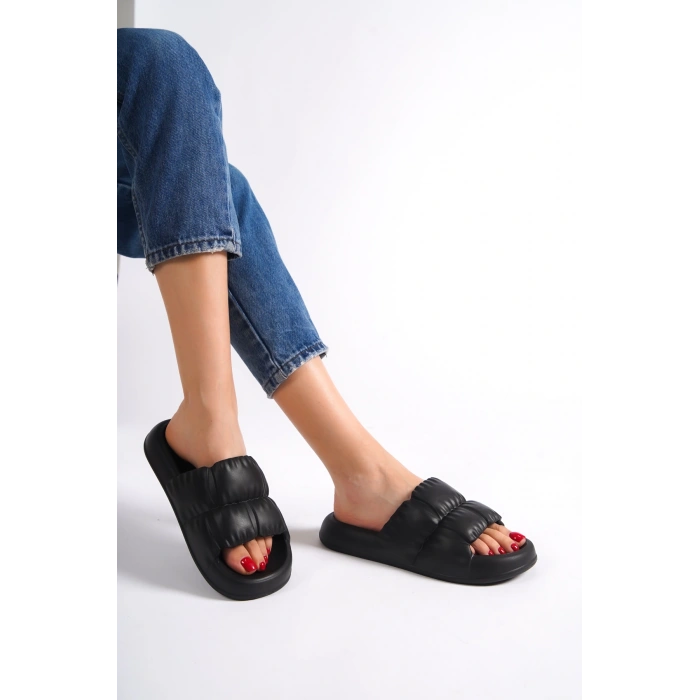 Vento Fırfır Kadın Terlik Günlük Siyah Plaj Deniz Havuz Terliği