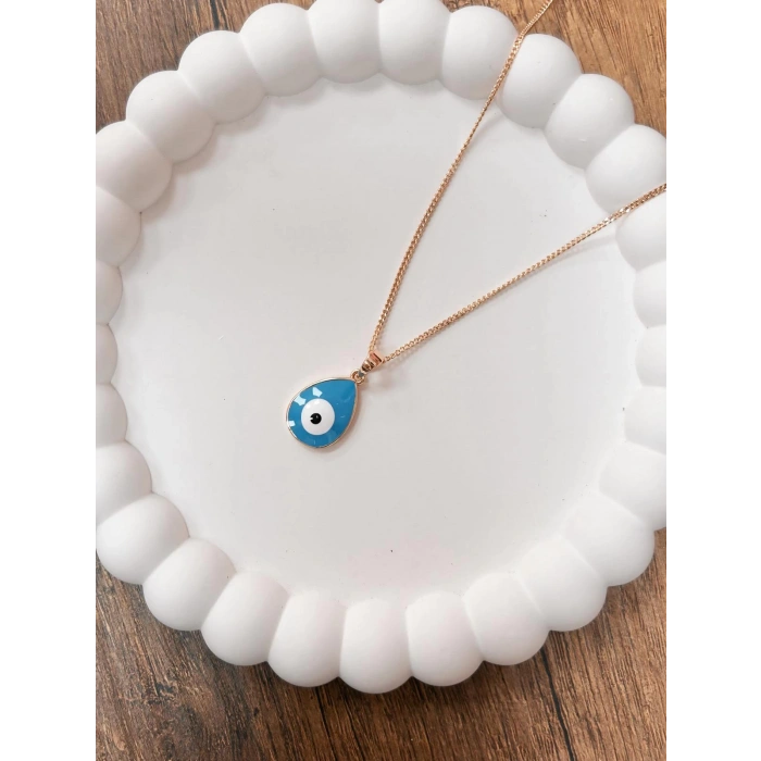 Vıp Serisi Çelik Nazar Boncuklu Rose Kadın Kolye 45 cm