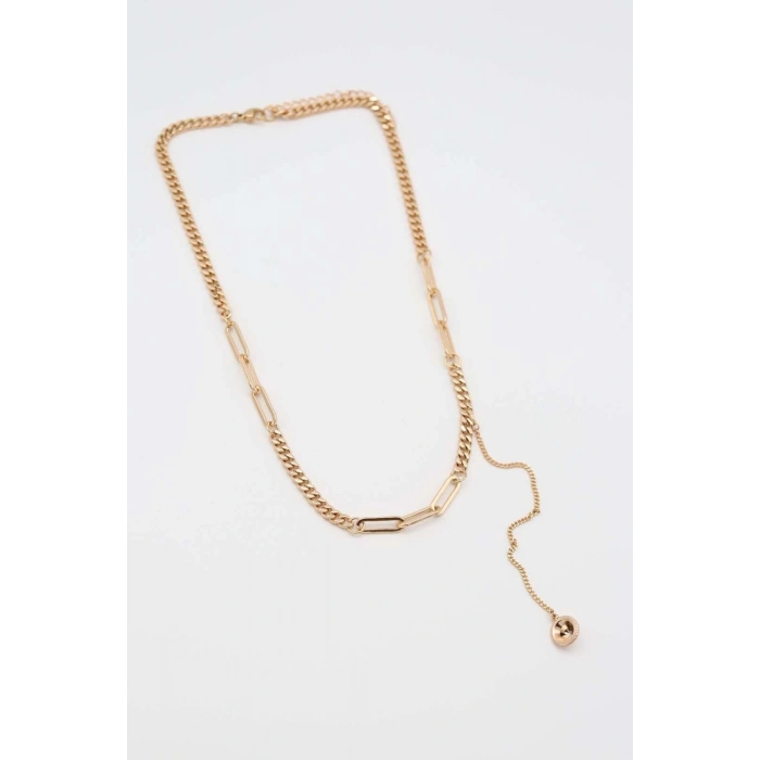 Vıp Serisi Çelik Rose Önü Top Detaylı Y Kolye 45 cm