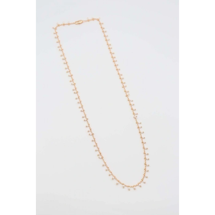 Vıp Serisi Çelik Sıralı Model Beyaz Boncuk Detaylı Rose Kolye 50 cm