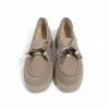 Kadın Yüksek Kaymaz Taban Bej Süet Boncuklu Bağcıklı Loafer Oxford Ayakkabı
