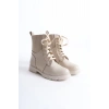 Bellance Kadın Lastikli Postal Bot Tırtıklı Taban Bağcıklı Bej