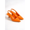 Cianna Önü Kapalı Arkası Açık Lastikli Klasik Topuklu Turuncu Ayakkabı