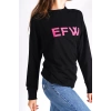 EFW Pembe Baskılı Siyah Bisiklet Yaka Basic Yumuşak Dokulu Salaş Sweatshirt