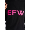 EFW Pembe Baskılı Siyah Bisiklet Yaka Basic Yumuşak Dokulu Salaş Sweatshirt