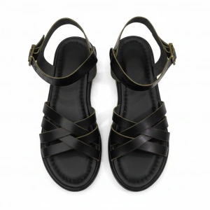 EFW %100 Hakiki Deri Siyah Çapraz Kadın Sandalet