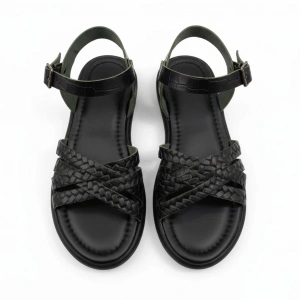 EFW %100 Hakiki Deri Siyah Önü Örgü Sandalet