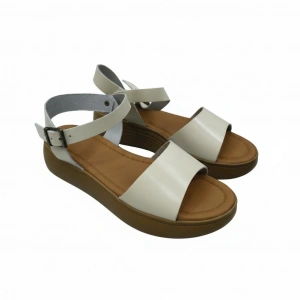 EFW %100 Hakiki Deri Bej Kadın Tek Bant Sandalet