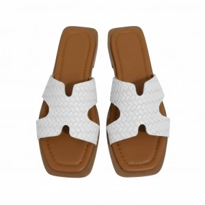 EFW %100 Hakiki Deri  Helen Düz Beyaz Terlik