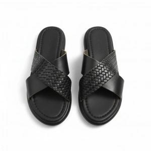 EFW %100 Hakiki Deri Siyah Çapraz Terlik