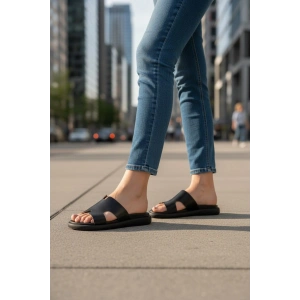 EFW %100 Hakiki Deri Helmes Düz Siyah Terlik