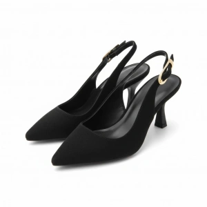 EFW Sivri Burun Siyah Süet Alçak Topuk Kadın Ayakkabı